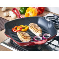 Esmalte vermelho Cast Iron Grill Pan / Grelha de ferro fundido com boca de dois óleos